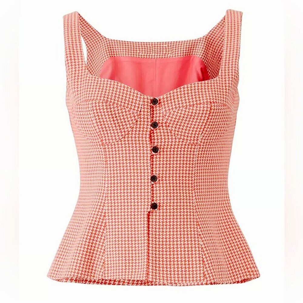 NWT Mara Hoffman Sz 6 ‘Lola’ Houndstooth Sleeveless Bustier Coral/White